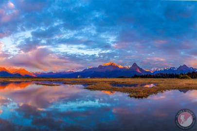 Sunset behind Duck Flats in Valdez, Alaska.