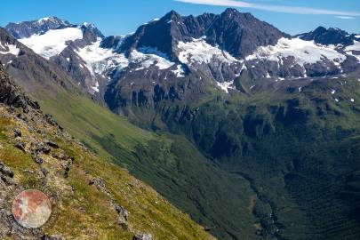 From left to right; Glacier G214282E60871N, Glacier G214291E60861N, Glacier G214286E60849N, and Glacier G214289E60837N. Above an unnamed (northern) fork of Gravina River.