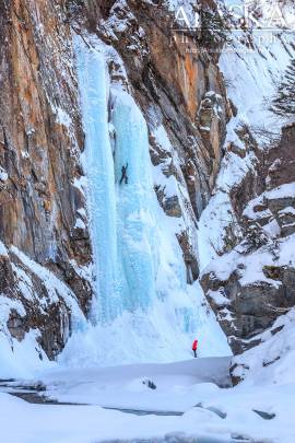 A climber makes their way up Hanging Tree Right, in Keystone Canyon, Valdez.