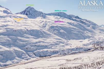 Looking out at Heavenly, Python, Cracked Ice, and Berlin Wall ski routes, up on Thompson Pass.