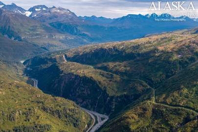 Looking over Keystone Canyon and on up to Thompson Pass.