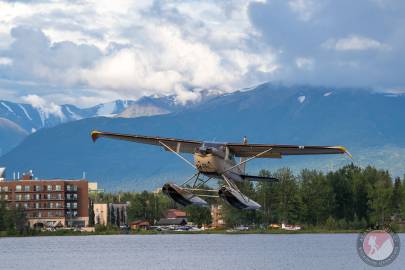 A plane taking off from Lake Spenard.