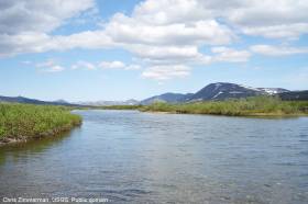 Scenic view of the Nome River. Chris Zimmerman, USGS. Public domain