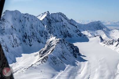 Looking at the northeast faces of Pyramid Peak (left) and Mount Holmes (right).