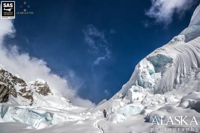 Northern route up Radio Control Tower passing between the seracs and crevasses.