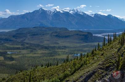 Raven Hills on the left and Jacksina Creek coming in from the right, with Nabesna River running through the background.