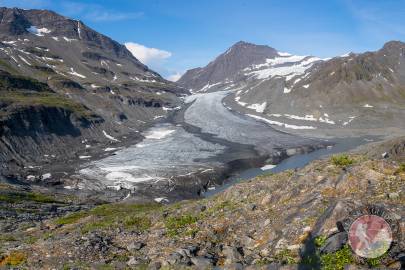 Sheep Creek Glacier and the headwaters of Sheep Creek near Valdez.