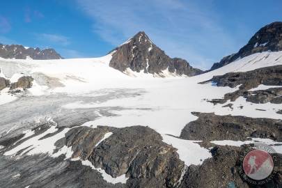 Looking over the southern lobe up into the main bowl where Sheep Creek Glacier forms.