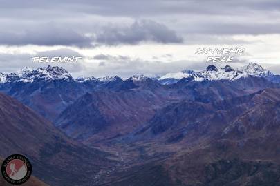 Souvenir Peak, Telemint, and Little Susitna River running through the valley.