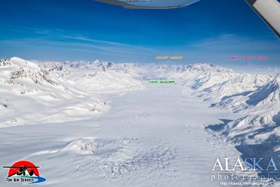 Tana Glacier with Mt. Logan and Mt. Saint Elias in the distance.