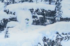 Deep powder means fun drops, below Mt Diamond, Thompson Pass.