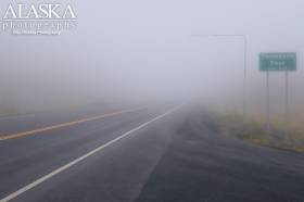 Thompson Pass, Valdez, Alaska on a foggy day.