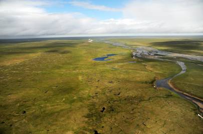 Near the Katakturuk River. Patterns in foreground are permafrost polygons. USGS. Public Domain.