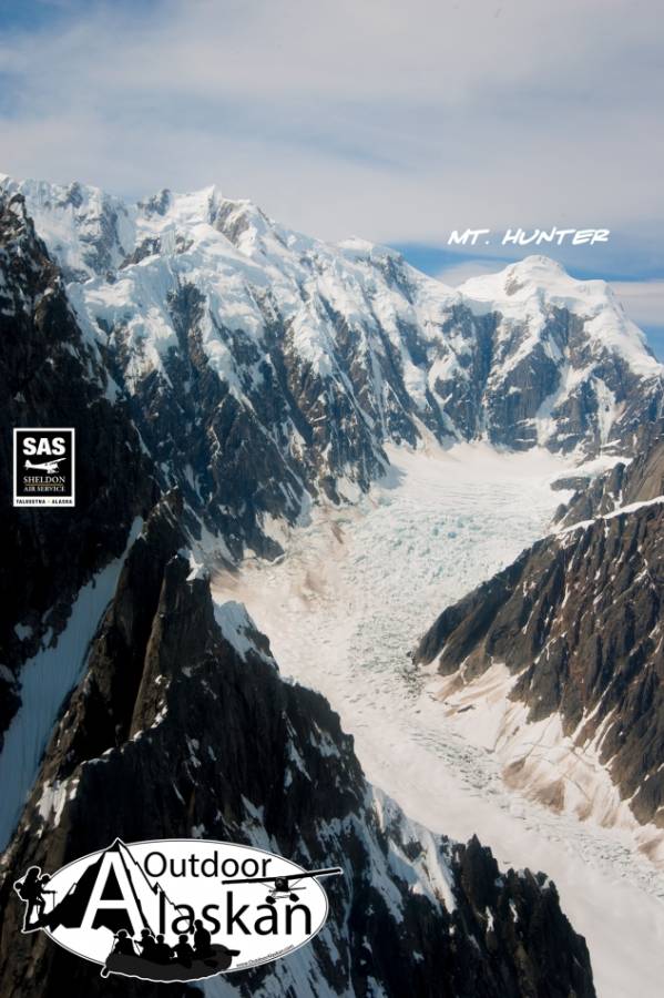 Looking up a corridor of crevasses as the south east side of Mount Hunter. 